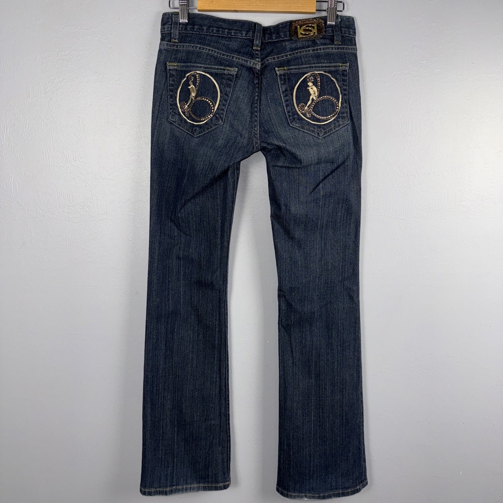 Bebe Carmen Girly Embellished Bootcut Jeans Women's 28 Vintage Blue Y2K *READ - Picture 6 of 14